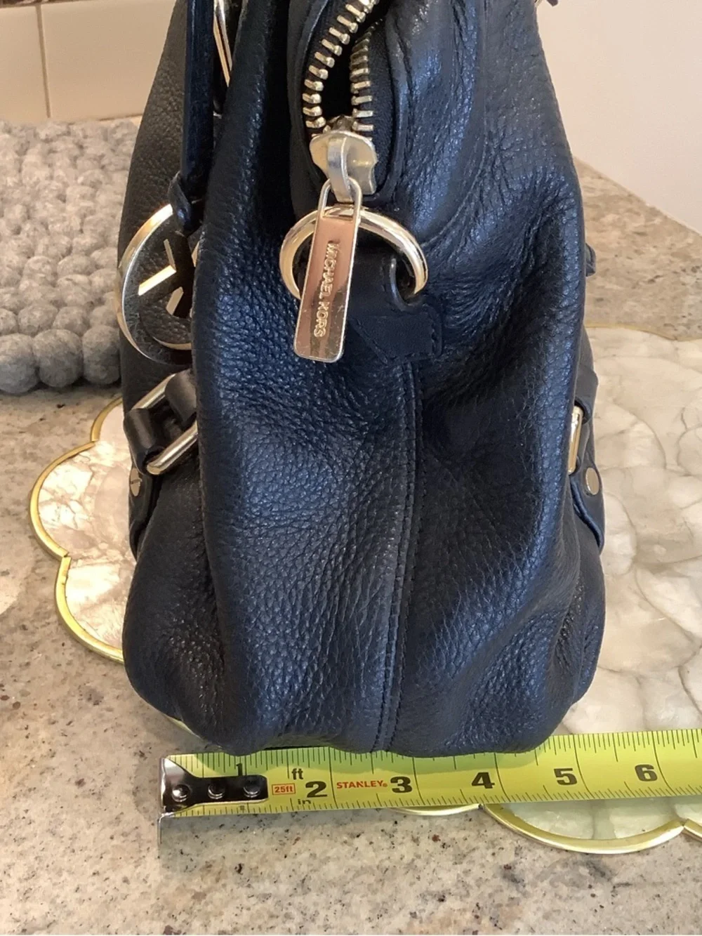 Michael Kors Black Leather Satchel with Gold Hardware